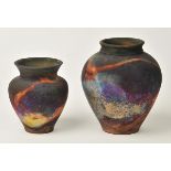 *Armstrong (Pat, ). Copper raku vases, circa 1995, a pair of copper raku vases after Anglo-Saxon