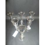 *Champagne flutes. A matched set of six champagne flutes, early 19th century, with knopped stem on