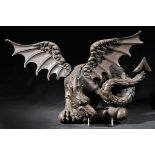 *Carving. An Arts & Crafts period carved pine dragon, with well-detailed face, outswept wings and