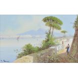 *Gianni (Michele, late 19th/early 20th century). The Bay of Naples, watercolour and gouache, showing
