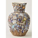 *Fassett (Kaffe, 1937-). Blue mosaic vase, 2008, baluster vase decorated with blue mosaic and clay