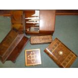 *Boxes. A collection of boxes including Victorian oak stationery box, with sloping doors enclosing