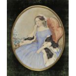 *Austrian School. Portrait of a lady, 1839, oval watercolour, three-quarter length portrait of a