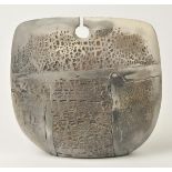 *@Hayes (Peter, 1946-). Sack form with textured decoration, 1997, raku fired stoneware slab with