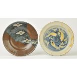 *Frith (David, 1943-). Lily-pad plate, Oribe-style decoration in blue and brown, impressed mark to