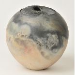 *Rogers (Ray, 1935-). Fungoid form vase, 1997, round raku vase with incised rim, burnished