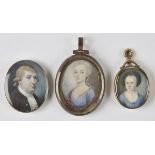 *Miniatures. Portrait of a young lady, mid 18th century, watercolour on vellum half-length oval