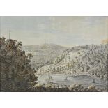 *English School. Picturesque river landscape, circa 1780s, watercolour on laid paper, showing a