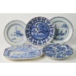 *Delft. An 18th-century Dutch Delft blue and white charger, decorated in the Chinese style with a