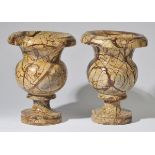 *Marble Urns. A pair of modern porphyry marble urns each of campagna form, 31cm high (2)
