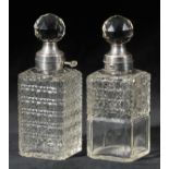 *Decanters. A matched pair of Edwardian spirit decanters, with hobnail cut decoration (slight