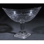 *Bowl. An Anglo-Irish bowl, circa 1800, of navette form engraved with stars and vines on plain