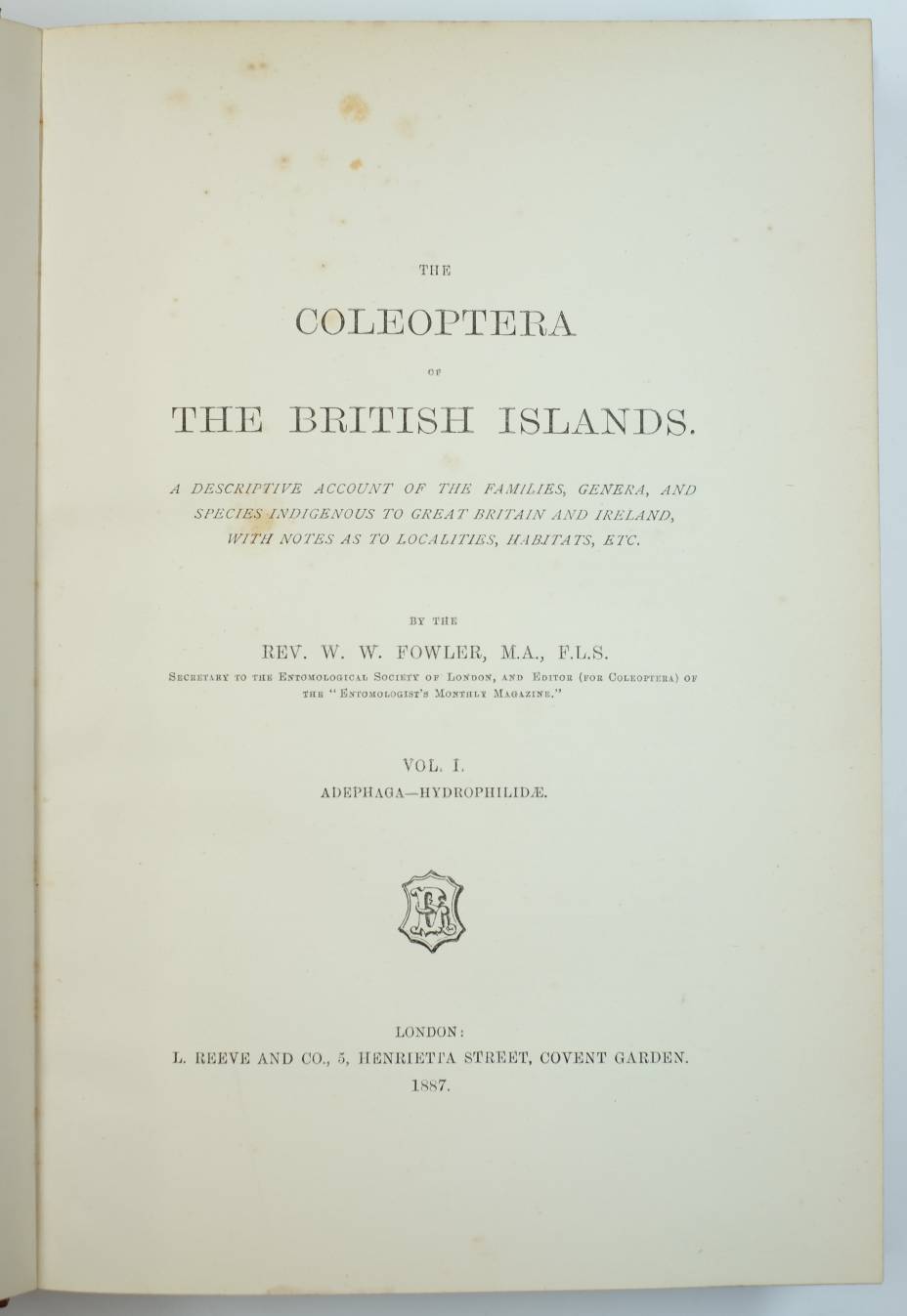 Fowler (W.W.). The Coleoptera of the British Islands. A Descriptive Account of the Families, - Image 4 of 6