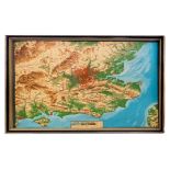 *South East England. South East England, circa 1960, very large moulded colour plastic relief map