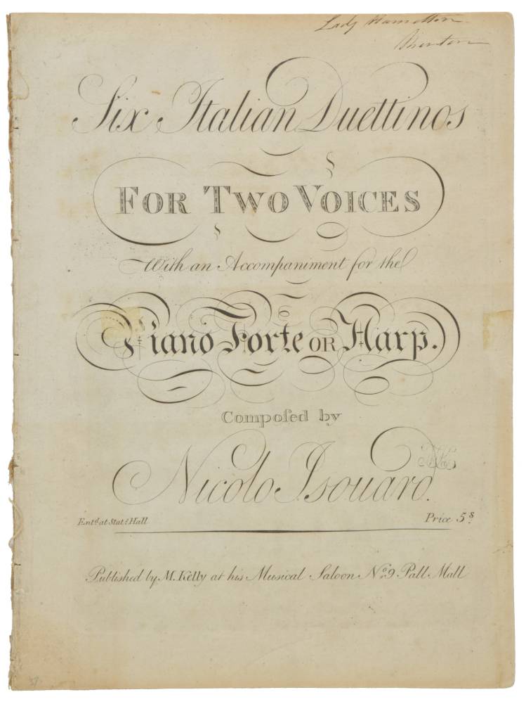 [Lady Emma Hamilton, 1765-1815]. Six Italian Duettinos for Two Voices with an accompaniment for
