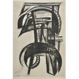 *Evans (Merlyn Oliver, 1910-1973). Helmet Mask, 1957, monochrome etching on thick wove paper, signed