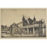 *Strang (Ian R.E., 1886-1952). Cannon Street Station, from the River Thames, 1923, etching and