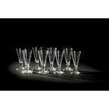 *Glasses. A matched set of eight George III plain fluted wine glasses, each on folded foot, 13 cm