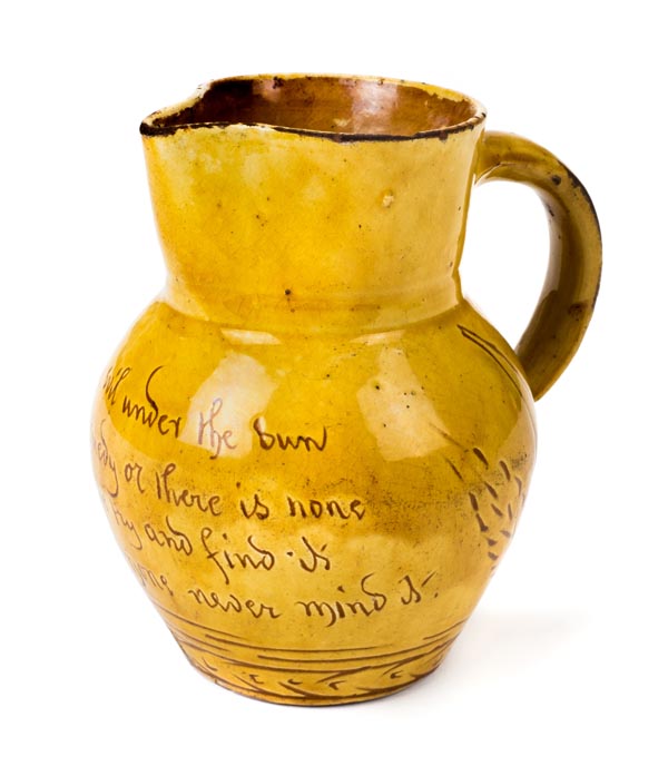 *Bideford. A Bideford pottery jug by Edwin Beer Fishley, circa 1890, yellow glaze incised with wheat