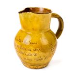 *Bideford. A Bideford pottery jug by Edwin Beer Fishley, circa 1890, yellow glaze incised with wheat