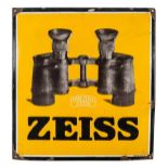 *Zeiss Advertising sign. A rare German pre-war 1930s enamel shop sign for Carl Zeiss binoculars,