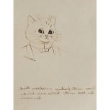 *Wain (Louis, 1860-1939). Cat in starched collar, pen and brown ink on pale cream paper, signed