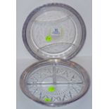 *Mixed silver. A circular glass hors d'oeuvres dish with white metal rim, 21 cm diameter, together