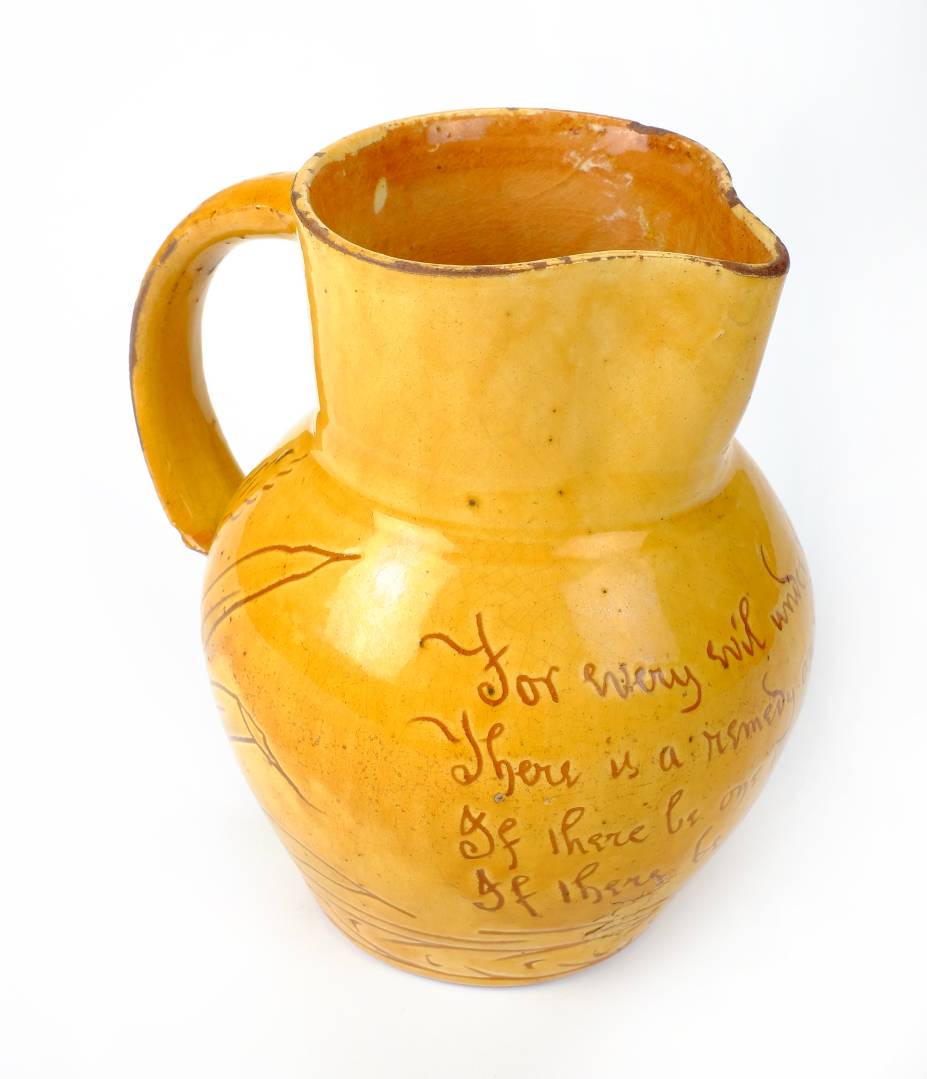 *Bideford. A Bideford pottery jug by Edwin Beer Fishley, circa 1890, yellow glaze incised with wheat - Image 3 of 8