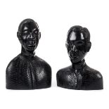 *Nigeria. American missionaries, circa 1969, a pair of finely carved wooden busts, depicting the