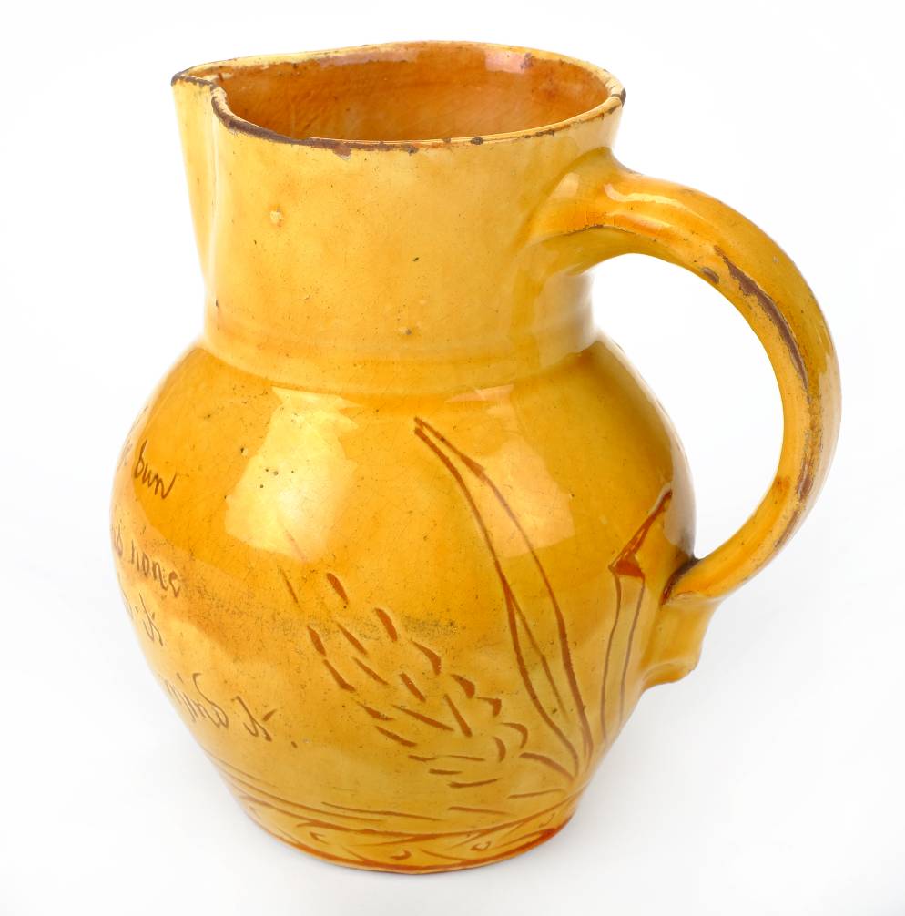 *Bideford. A Bideford pottery jug by Edwin Beer Fishley, circa 1890, yellow glaze incised with wheat - Image 6 of 8