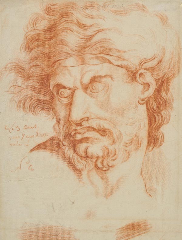 *French School. Head of a man expressing hatred, early to mid 18th century, red chalk on laid paper,