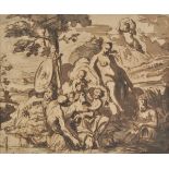 *Attributed to Fran‡ois Perrier (1594-1650). Study for The Deificiation of Aeneas, pen & brown ink