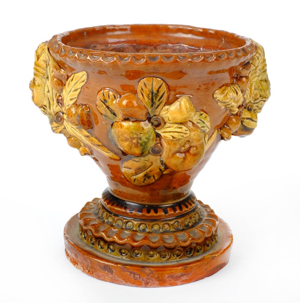 *Bideford. A Bideford pottery pedestal bowl by George Fishley, circa 1890, modelled with acorns, - Image 3 of 5