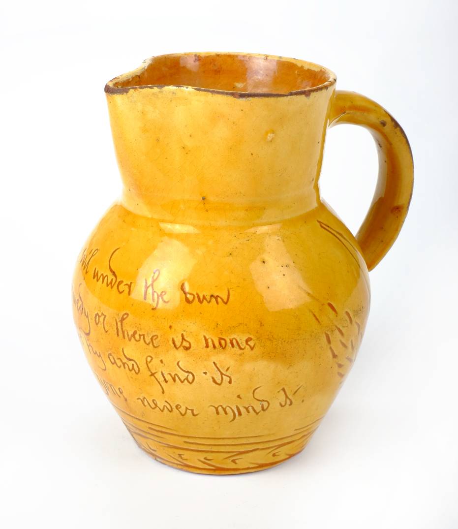 *Bideford. A Bideford pottery jug by Edwin Beer Fishley, circa 1890, yellow glaze incised with wheat - Image 2 of 8