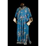 *Chinese. A Chinese embroidered silk robe, late 19th century, blue figured silk robe, hand-