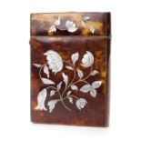 *Card case. A Victorian tortoiseshell card case, inlaid with foliate mother of pearl decoration,