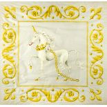 *Embroidery designs. The Royal Unicorn, mid 20th century, pencil and oil on waxed linen, showing a