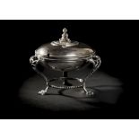 *Tiffany & Co. A Victorian electroplated sauce tureen and cover with beaded decoration, on three