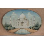 *Anglo-Indian School. Taj Mahal, late 19th century, oval, opaque watercolour and gouache on ivorine,