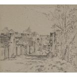 *Cazin (Jean-Charles, 1841-1901). Rue de Village, black chalk on grey paper, signed lower left,