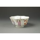 A CHINESE FAMILLE ROSE OCTAGONAL BOWL decorated with the immortals, Qianlong mark, late Qing, 5"