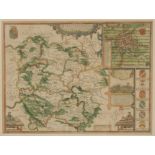 JOHN SPEEDE A map of the County of Herefordshire, with detail of Hertford, with coloured borders and