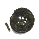 MEDIEVAL LEAD ALLOY PRESSED PILGRIMS BROOCH inscribed "Ave Maria", with a pierced bird to the