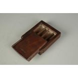 A CHINESE HARDWOOD QUILL HOLDER, the sliding top with four compartments, possibly huanghuali,