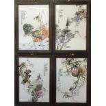 A SET OF FOUR CHINESE PORCELAIN PLAQUES painted with insects, fruit and flowers, signed 'Li