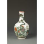 A CHINESE FAMILLE VERTE VASE decorated with flowers in a landscape, Kangxi mark, late Qing, 8.25"
