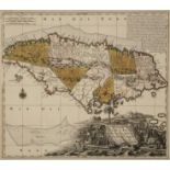 MATTHEO SEUTTERO "Nova Desigatio Insulae Jamaica ....", a hand coloured map with decorative