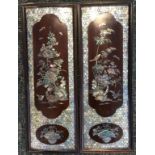 A PAIR OF CHINESE HARDWOOD PANELS inlaid with mother of pearl decoration, late Qing-early