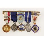 A GROUP OF SILVER AND ENAMEL MASONIC JEWELS/MEDALS, Faraday Lodge and others