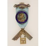 A SILVER GILT AND ENAMELED MASONIC JEWEL/MEDAL, Croindene Lodge No. 3363, with presentation